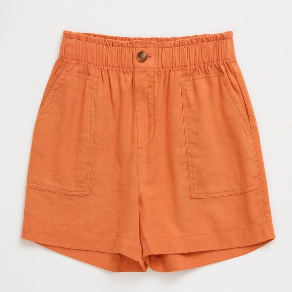 LOFT Orange Linen Blend High Rise Shorts with Elastic Waistband Size M - Picture 1 of 8